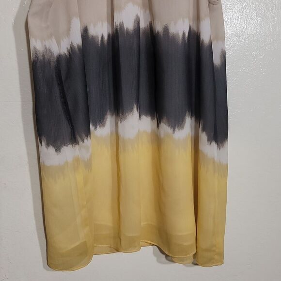 Style & Co Yellow Brown High Neck Blouse Bow Tie Front sz 12 GUC - Picture 2 of 7